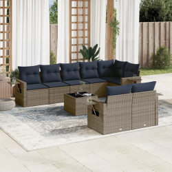 Conjunto de sofá de jardim de 9 peças com almofadas em rattan sintético cinza
