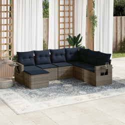 Conjunto de sofá de jardim com 7 peças e almofadas em rattan sintético cinza