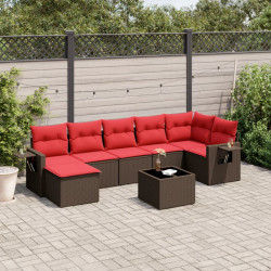 Conjunto de sofá de jardim com 8 peças e almofadas em rattan sintético marrom