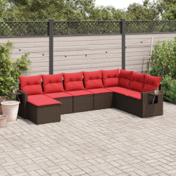 Conjunto de sofá de jardim com 8 peças e almofadas em rattan sintético marrom