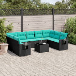 Conjunto de sofá de jardim com 10 peças e almofadas em rattan sintético preto