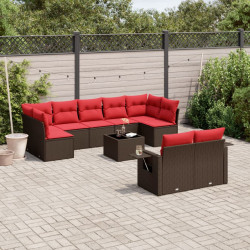 Conjunto de sofá de jardim com 10 peças e almofadas em rattan sintético marrom