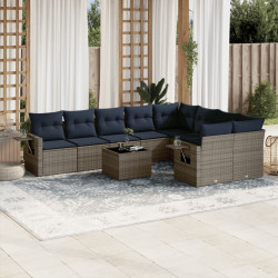 Conjunto de sofá de jardim com 10 peças e almofadas em rattan sintético cinza