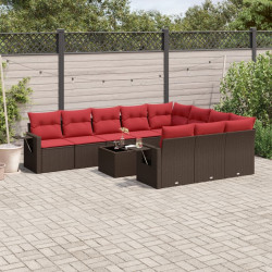 Conjunto de sofá de jardim com 11 peças e almofadas em rattan sintético marrom