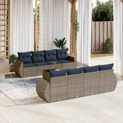 Conjunto de sofá de jardim de 9 peças com almofadas em rattan sintético cinza