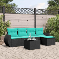 Conjunto de sofá de jardim com 6 peças e almofadas em rattan sintético preto