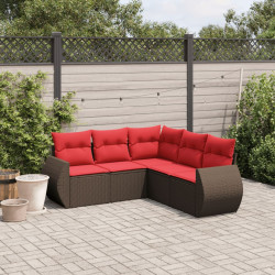 Conjunto de sofá de jardim de 5 peças com almofadas em rattan sintético marrom