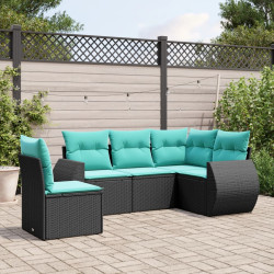 Conjunto de sofá de jardim de 5 peças com almofadas em rattan sintético preto