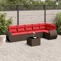 Conjunto de sofá de jardim com 7 peças e almofadas em rattan sintético marrom
