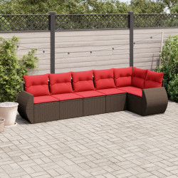 Conjunto de sofá de jardim com 6 peças e almofadas em rattan sintético marrom