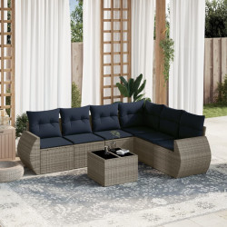 Conjunto de sofá de jardim com 7 peças e almofadas em rattan sintético cinza