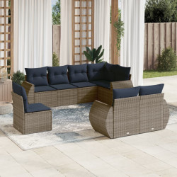 Conjunto de sofá de jardim com 8 peças e almofadas em rattan sintético cinza