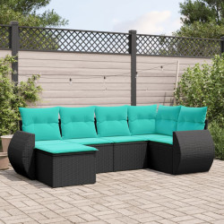 Conjunto de sofá de jardim com 6 peças e almofadas em rattan sintético preto