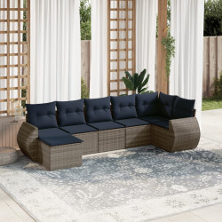 Conjunto de sofá de jardim com 7 peças e almofadas em rattan sintético cinza