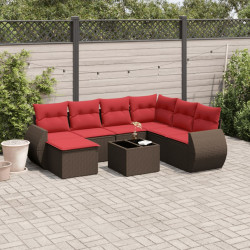 Conjunto de sofá de jardim com 8 peças e almofadas em rattan sintético marrom
