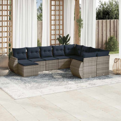 Conjunto de sofá de jardim com 10 peças e almofadas em rattan sintético cinza