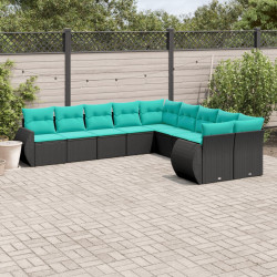 Conjunto de sofá de jardim com 10 peças e almofadas em rattan sintético preto