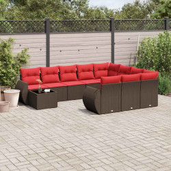 Conjunto de sofá de jardim com 11 peças e almofadas em rattan sintético marrom