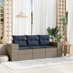 Conjunto de sofá de jardim de 3 peças com almofadas em rattan sintético cinza