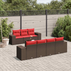 Conjunto de sofá de jardim com 8 peças e almofadas em rattan sintético marrom