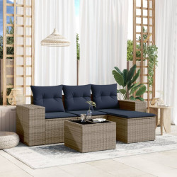 Conjunto de sofá de jardim de 5 peças com almofadas em rattan sintético cinza