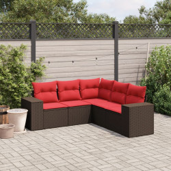 Conjunto de sofá de jardim de 5 peças com almofadas em rattan sintético marrom