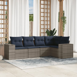 Conjunto de sofá de jardim de 5 peças com almofadas em rattan sintético cinza