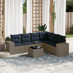 Conjunto de sofá de jardim com 7 peças e almofadas em rattan sintético cinza