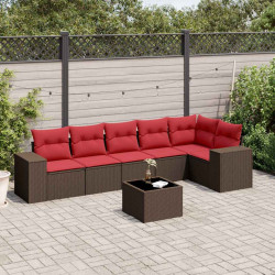 Conjunto de sofá de jardim com 7 peças e almofadas em rattan sintético marrom