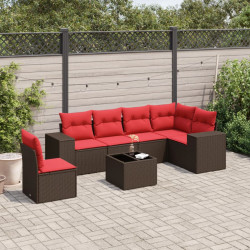 Conjunto de sofá de jardim com 7 peças e almofadas em rattan sintético marrom