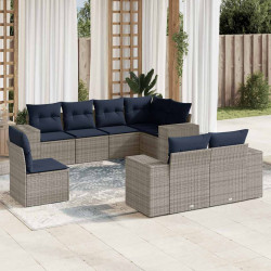 Conjunto de sofá de jardim com 8 peças e almofadas em rattan sintético cinza