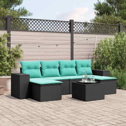 Conjunto de sofá de jardim com 7 peças e almofadas em rattan sintético preto