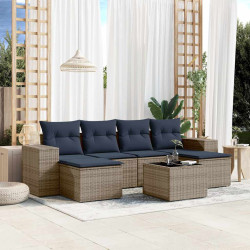 Conjunto de sofá de jardim com 7 peças e almofadas em rattan sintético cinza