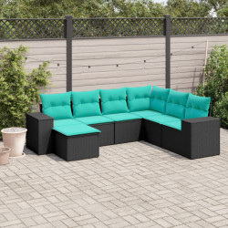 Conjunto de sofá de jardim com 7 peças e almofadas em rattan sintético preto