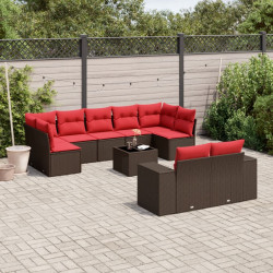 Conjunto de sofá de jardim com 10 peças e almofadas em rattan sintético marrom
