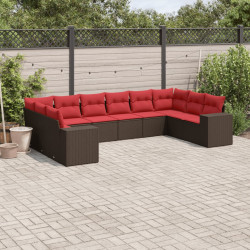 Conjunto de sofá de jardim com 10 peças e almofadas em rattan sintético marrom