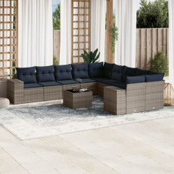 Conjunto de sofá de jardim com 11 peças e almofadas em rattan sintético cinza
