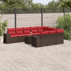 Conjunto de sofá de jardim com 11 peças e almofadas em rattan sintético marrom