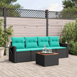 Conjunto de sofá de jardim de 5 peças com almofadas em rattan sintético preto