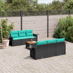 Conjunto de sofá de jardim com 7 peças e almofadas em rattan sintético preto