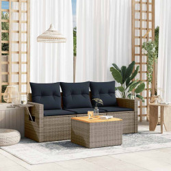 Conjunto de sofá de jardim com 4 peças e almofadas em rattan sintético cinza