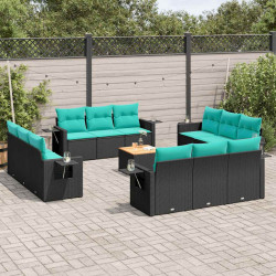 Conjunto de sofá de jardim com 13 peças e almofadas em rattan sintético preto