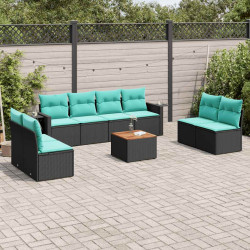 Conjunto de sofá de jardim de 9 peças com almofadas em rattan sintético preto