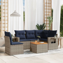 Conjunto de sofá de jardim com 6 peças e almofadas em rattan sintético cinza