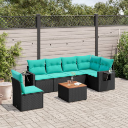 Conjunto de sofá de jardim com 7 peças e almofadas em rattan sintético preto