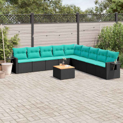 Conjunto de sofá de jardim com 10 peças e almofadas em rattan sintético preto