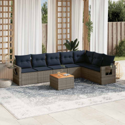 Conjunto de sofá de jardim com 8 peças e almofadas em rattan sintético cinza