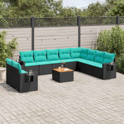 Conjunto de sofá de jardim com 11 peças e almofadas em rattan sintético preto