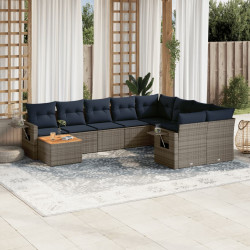 Conjunto de sofá de jardim com 10 peças e almofadas em rattan sintético cinza