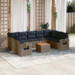 Conjunto de sofá de jardim com 10 peças e almofadas em rattan sintético cinza